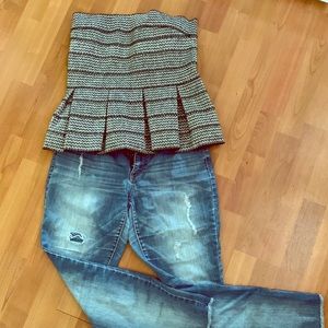 Sans Souci Strapless Silver & Black Peplum Top